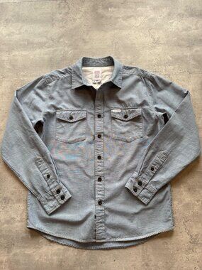 Topo Designs Mens Organic Cotton Chambray Button-Up Shirt Medium Blue